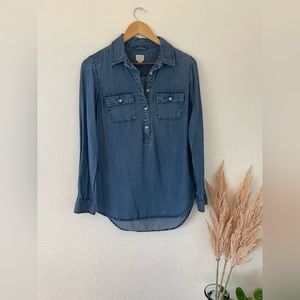 A New Day Denim 1/4 Button Down Shirt, Size Small